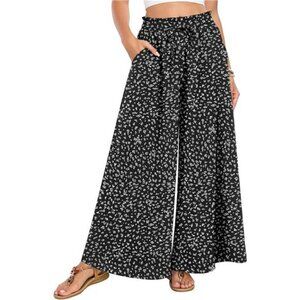 Women's Wide Leg Palazzo Pants High Waist Black-white Dots